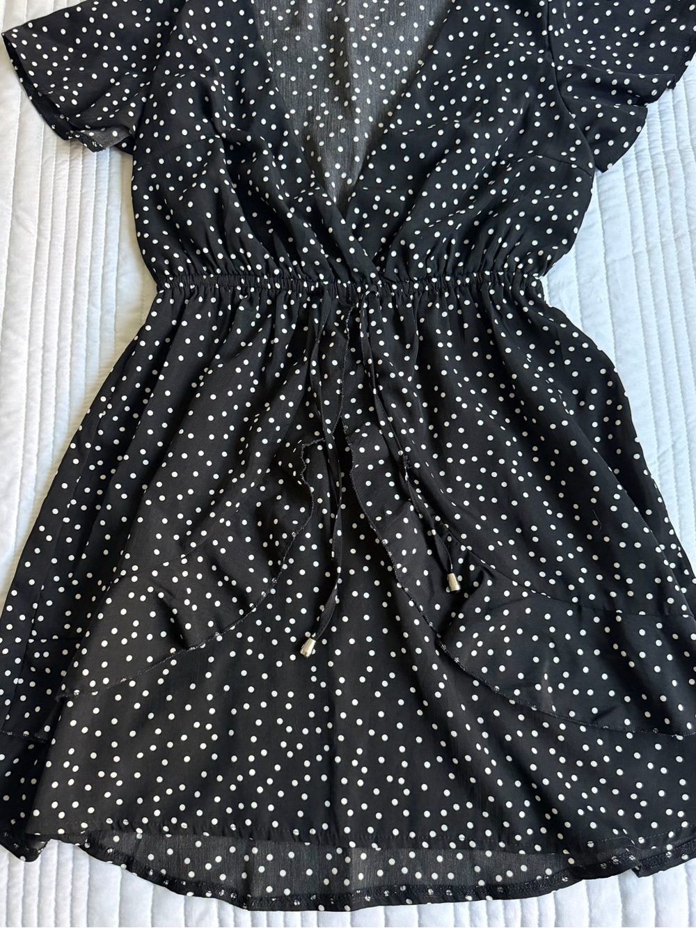 Princess Polly Size 6 Women's V Neck Dress Black & White Polka Dots Ruffles Used - Picture 4 of 9